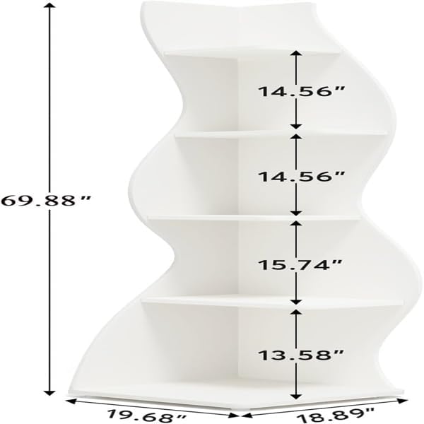 Storage Shelves Unit 5-Tier Shelf, Corner Shelving for Bedroom, Freestanding Decorative Ladder Etagere Organizer, Narrow Bookshelf, Bathroom Storage, Decorative Etagere for Plant Stand (White)
