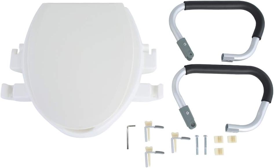 Elevated Raised Toilet Seat, Removable Padded Arms 10cm Height Adjustable Disability Aid, White Toilet Seat for Elderly & Pregnant Women, 40x43.5x10cm