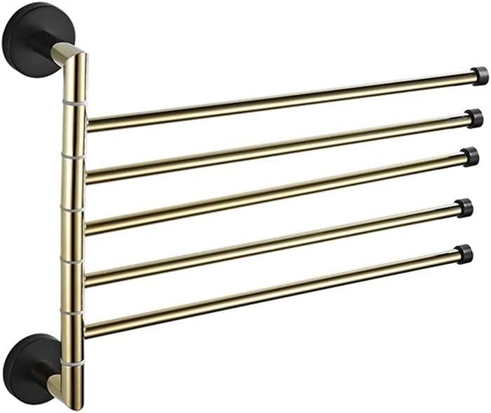 Towel Rail for Bathroom, Swivel Towel Hangers, Copper Gold Wall Mounted 5 Towel Bars, Bathroom Towel Rail Rack, Antique Bathroom Towel Holder Towel Hanger (Gold and Black-A