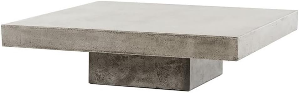 Pemberly Row Square Modern Concrete Coffee Table, 43 x 43 x 12 in, Fiber Reinforced Stone, Dark Gray Acrylic Sealed Finish, Elegant Sturdy Design for Living Room or Outdoor Use