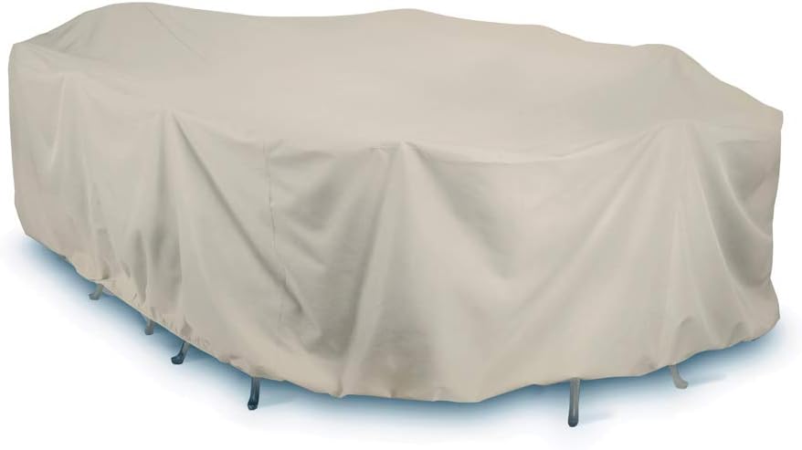 Home and Garden 2D-PF144845 Oval and Rectangle Table Set Cover with Level 4 UV Protection, 144-Inch, Khaki