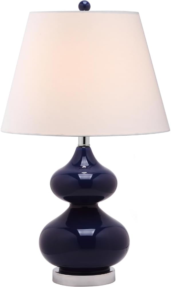 SAFAVIEH Lighting Collection Eva Modern Contemporary Navy Double Gourd Glass 24-inch Bedroom Living Room Home Office Desk Nightstand Table Lamp Set of 2 (LED Bulbs Included)
