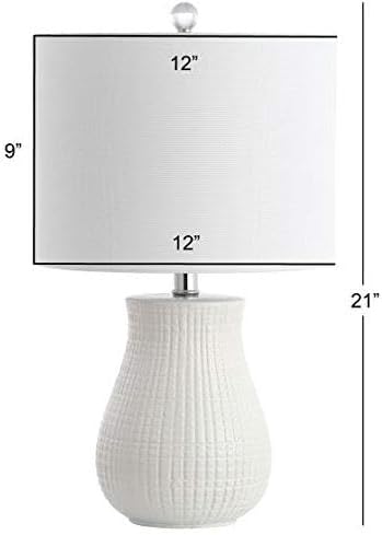 SAFAVIEH Lighting Collection – Dayton Set of 2 White Ceramic Table Lamps with Chrome Accents, 21-Inch Bedroom or Living Room Lamps, LED Bulbs Included (TBL4140A-SET2)