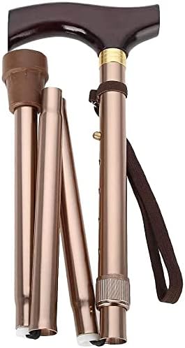 Walking Stick Walkers for Seniors Foldable Walking for Men, Women,Wooden Handle Foldable Elderly Safety Walking Stick Guide Blind Crutch Bronze Folding rollator Walker, Durable Mobility