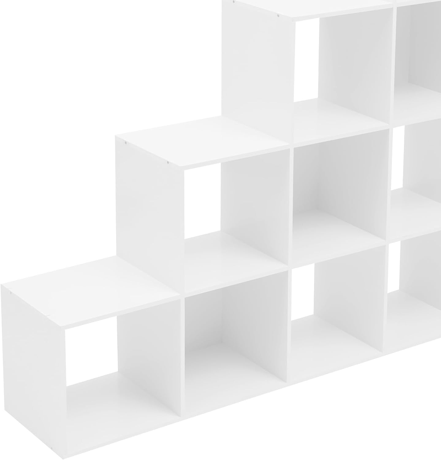 Ladder Cube Storage Bookcase 15-Cube Organizer for Home & Office L-Shaped Corner Shelf Freestanding L-Shaped Stepped Bookcase for Living Room Bedroom (White, 15-Cube)