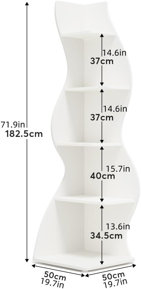 Vertical Bookshelf Tower, Narrow Corner Bookcase, Space-Saving Storage Shelf, Indoor Display Cabinet, Spine Bookshelf, Floor-Standing Corner Shelf for Bedroom(Brown)