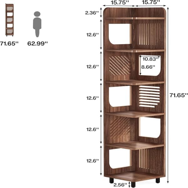 Storage Shelves Unit 5-Tier Shelf, Corner Shelving for Bedroom, Freestanding Decorative Ladder Etagere Organizer, Narrow Bookshelf, Bathroom Storage, Decorative Etagere for Plant Stand (Wood Color)