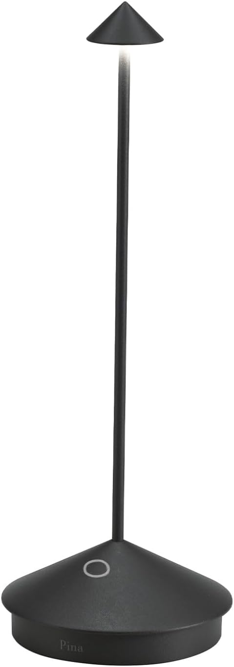 Zafferano, Pina Pro Lamp, Rechargeable Cordless Table Lamp with Touch Controls, Suitable for Indoor and Outdoor, Dimmer, 2200-3000 K, Height 11.4 Inches, Black Color