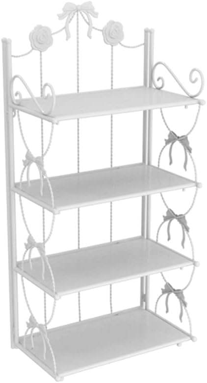 BOOMALTU Cute 4-Tier Folding Metal Shelving Bathroom Shelf,White Shelves White Bookshelf with Bow Decor and Flowers for Storage and Display in Living Room, Bathroom,Kitchen