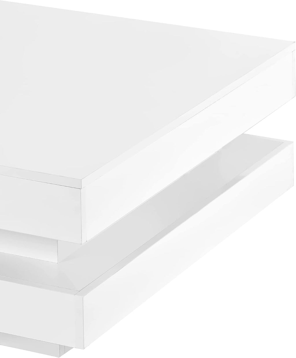 Harper & Bright Designs Coffee Table High Gloss Center Table with 16-Color LED Lights, 2-Tier Square Coffee Table, Cocktail End Table for Living Room (White)