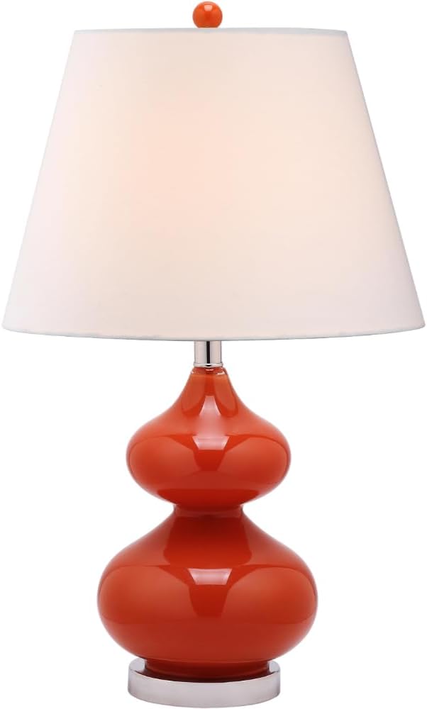SAFAVIEH Lighting Collection Eva Modern Contemporary Blood Orange Double Gourd Glass 24-inch Bedroom Living Room Home Office Desk Nightstand Table Lamp Set of 2 (LED Bulbs Included)