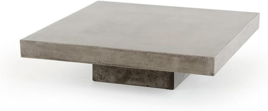 Pemberly Row Square Modern Concrete Coffee Table, 43 x 43 x 12 in, Fiber Reinforced Stone, Dark Gray Acrylic Sealed Finish, Elegant Sturdy Design for Living Room or Outdoor Use