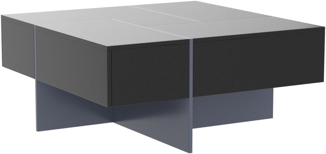 Merax Modern Square Coffee Table with 4 Hidden Storage Compartments, UV High-Gloss Design for Living Room, Black