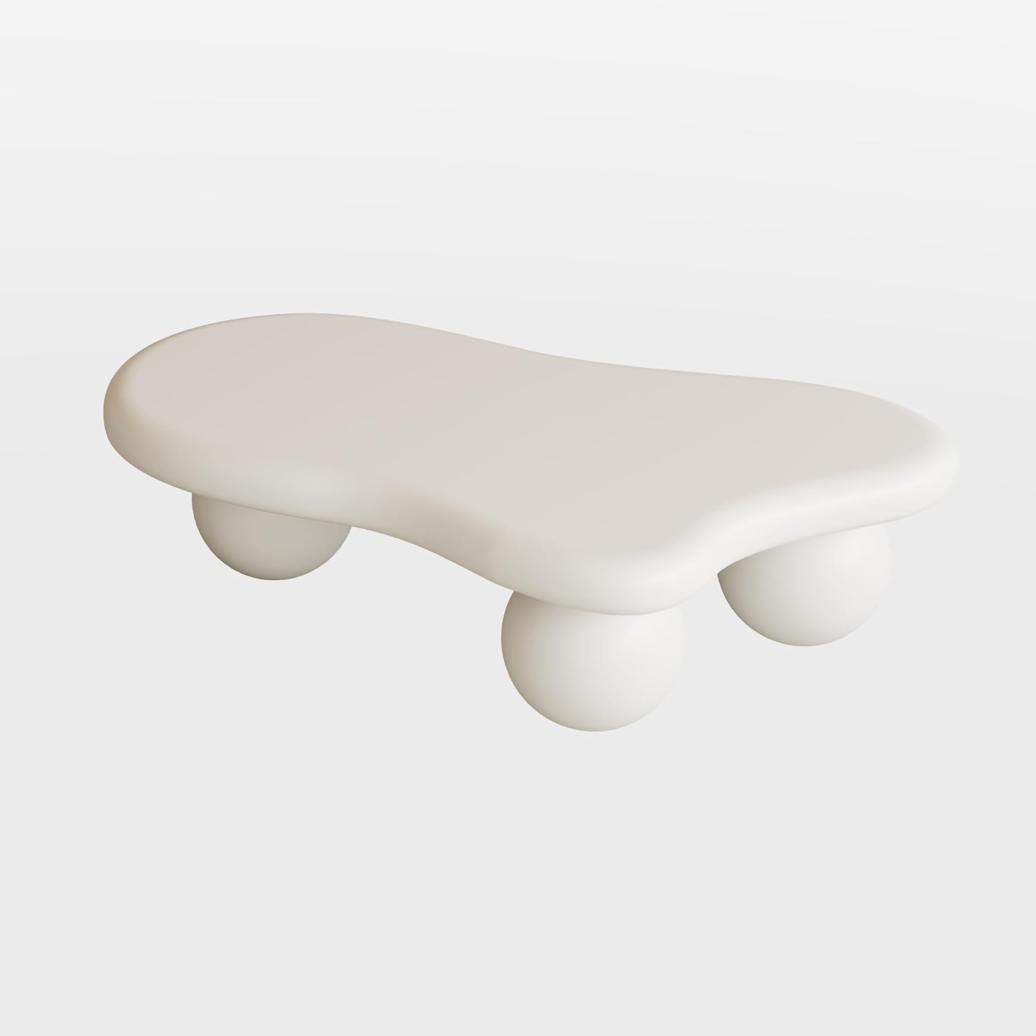 47' Cloud Coffee Table,Modern Cute End Table with Ball Legs,Small Round Edge Tea Table,Irregular Indoor Wood Coffee Table for Living Room, Bedroom, Small Space,Balcony,Patio Cream White