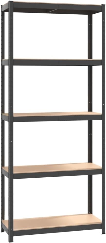 5-Layer Corner Shelf Industrial Racks Organizer for Living Room Garage Storage Racks Suitable for bedrooms, Living Rooms and Offices Silver Steel&Engineered Wood (Anthracite 29.5' x 11.8'