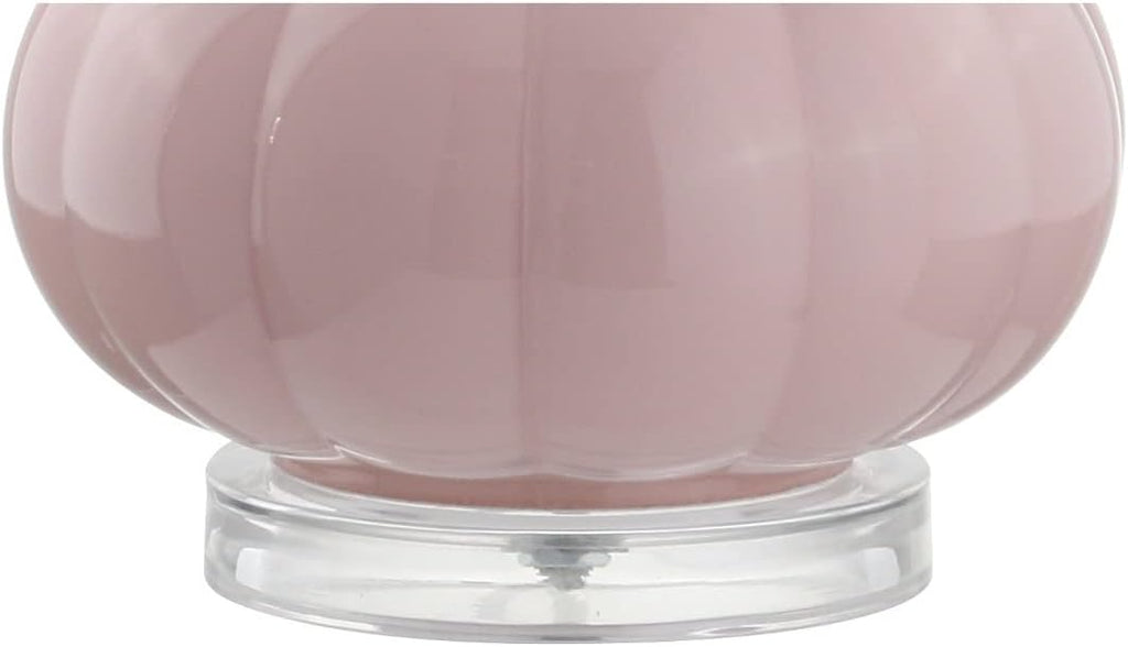 JONATHAN Y 28.5' Pink Glass Teardrop LED Table Lamp Set of 2 for Living Room Bedroom Nightstand, White Linen Shade Modern Transitional Bedside Desk Lamp JYL1079A-SET2