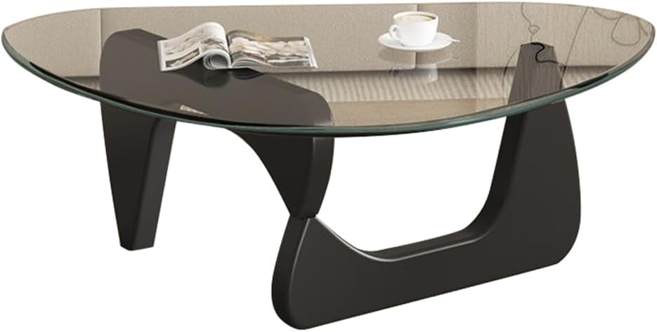 Mid Century Modern Glass Coffee Table, Coffee Table for Living Room, Noguchi Coffee Tables,Suitable for Bedroom Living Room Reception Office Tables (Black/Transparent, ML)