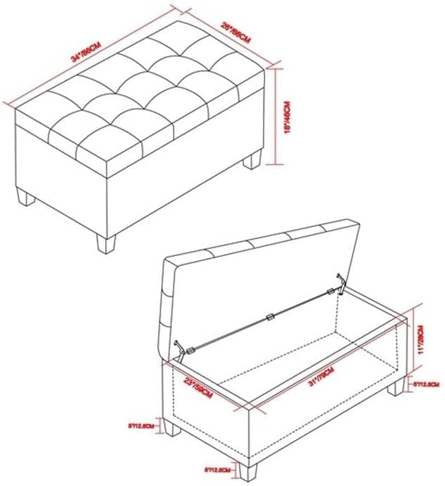 SIMPLIHOME Harrison Small Coffee Table Storage Ottoman - 34 inch Wide Upholstered Linen Look Fabric Rectangular Lift-Top Ottoman in Slate Grey, Transitional Ottoman for Living Room with Hidden Storage
