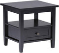 Small End Table for Living Room, Square Bed Side Table for Small Spaces, Narrow Nightstand with Storage Drawer and Shelf, Unique Rustic Telephone Table for Sofa Side, Black Corner Table for Sofa Side