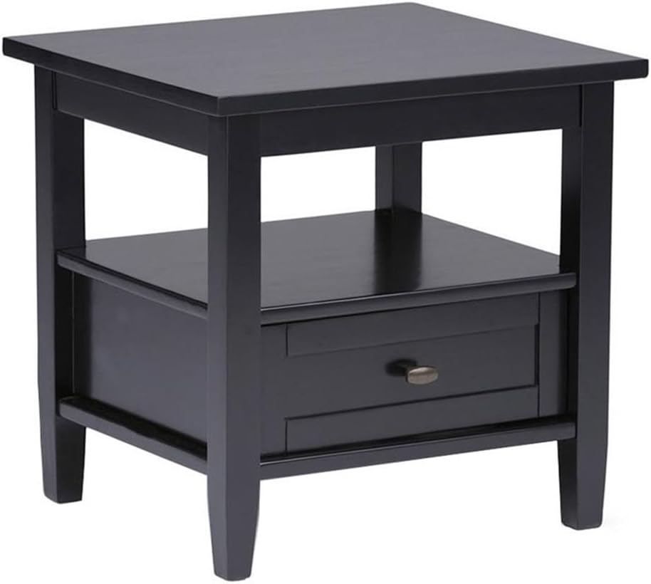 Small End Table for Living Room, Square Bed Side Table for Small Spaces, Narrow Nightstand with Storage Drawer and Shelf, Unique Rustic Telephone Table for Sofa Side, Black Corner Table for Sofa Side