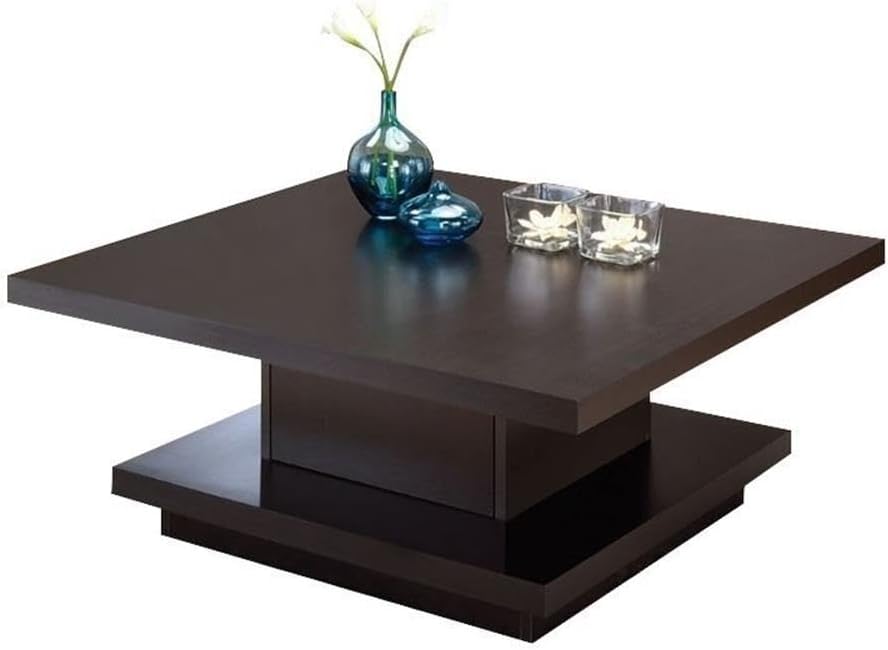 BOWERY HILL Square Pedestal Storage Coffee Table, Cappuccino Finish, 35.5 in x 35.5 in, Contemporary Design, Includes Storage Compartment, Ideal for Living Room