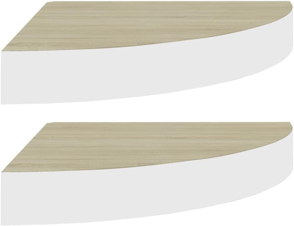 Corner Floating Shelves Wall Mounted,13.8 Inch Easy to Install Wall Corner Shelf,Wall Storage Shelves for Bedroom, Living Room, Bathroom, Kitchen, Office Concrete White (Brown & White 2 Pcs)