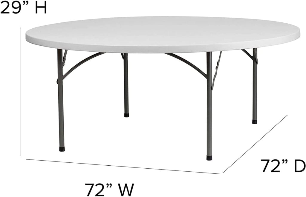 3 Pack! 72 Inches Round Heavy-Duty Granite White Plastic Folding Table, Kitchen Table Foldable Table Commercial Folding Table Picknick Table Bar Height Table Cover White Top Fold Up Table