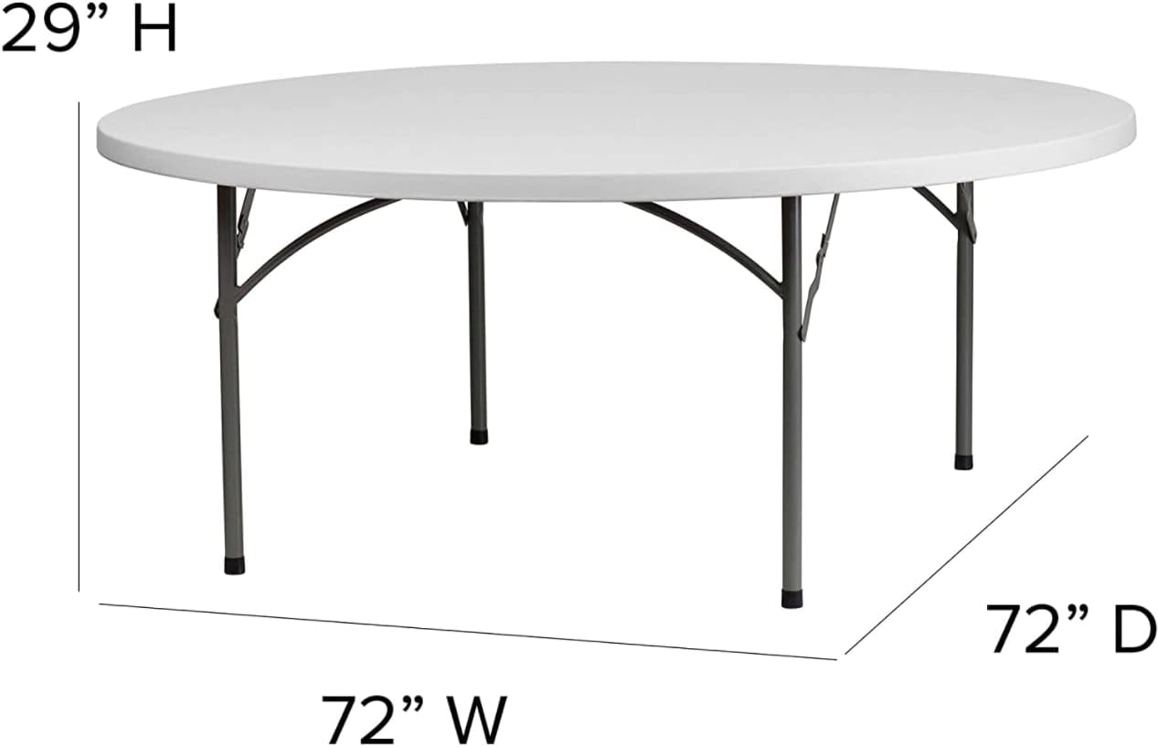 3 Pack! 72 Inches Round Heavy-Duty Granite White Plastic Folding Table, Kitchen Table Foldable Table Commercial Folding Table Picknick Table Bar Height Table Cover White Top Fold Up Table