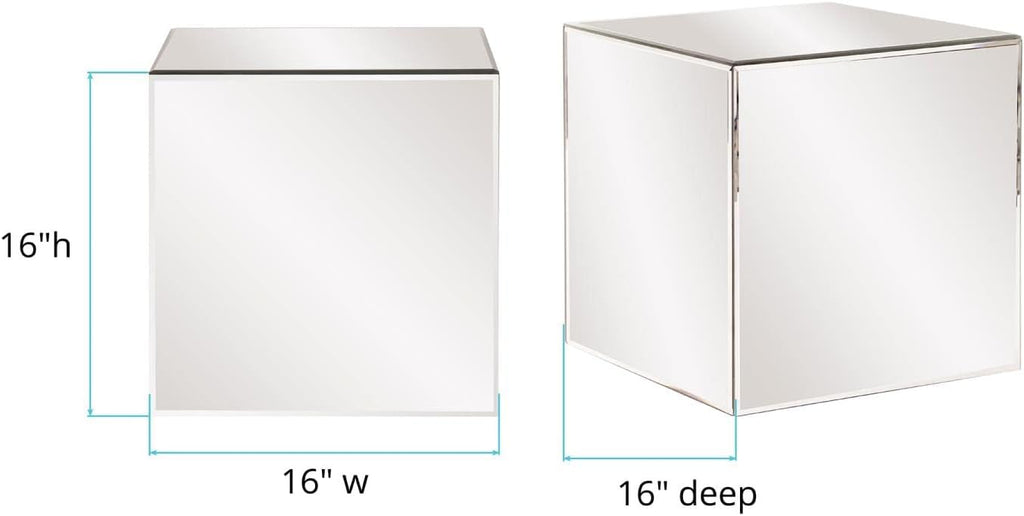 Howard Elliott Collection Mirrored Finish Silver Cube Table Centerpiece, Showpeice Coffee Table, Home Decor Accessories Furniture for Bedroom, Livingroom, 16 x 16 x 16 Inch