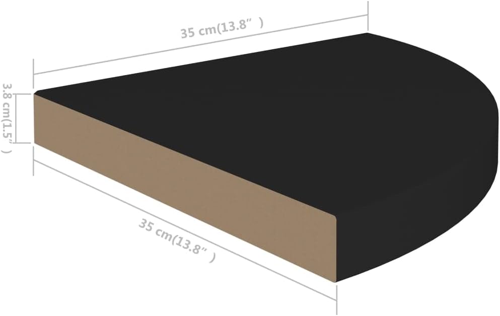 Corner Floating Shelves for Wall, Black Honeycomb MDF Wood, 14-inch Triangular Wall Shelves for Bedroom, Living Room, Office Decor