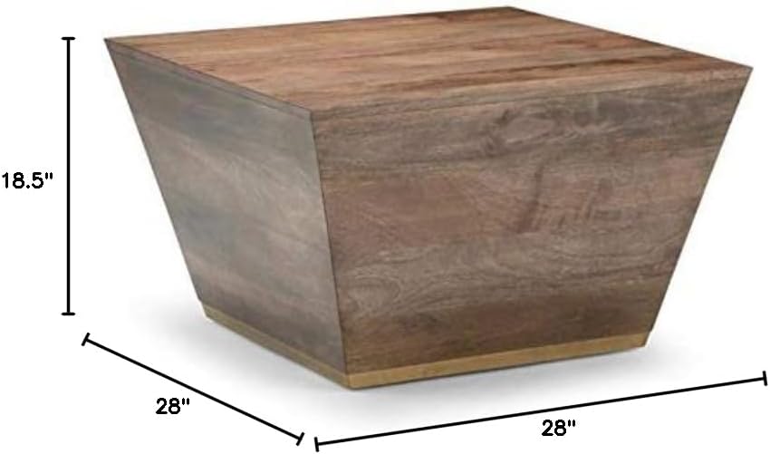 SIMPLIHOME Abba Square Coffee Table - 28 inch Wide Solid Mango Wood Modern Cocktail Table in Dark Brown, Contemporary Table for Living Room with Low Profile Block Design, Assembled