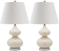 SAFAVIEH Lighting Collection Eva Modern Contemporary Pearl Double Gourd Glass 24-inch Bedroom Living Room Home Office Desk Nightstand Table Lamp Set of 2 (LED Bulbs Included)