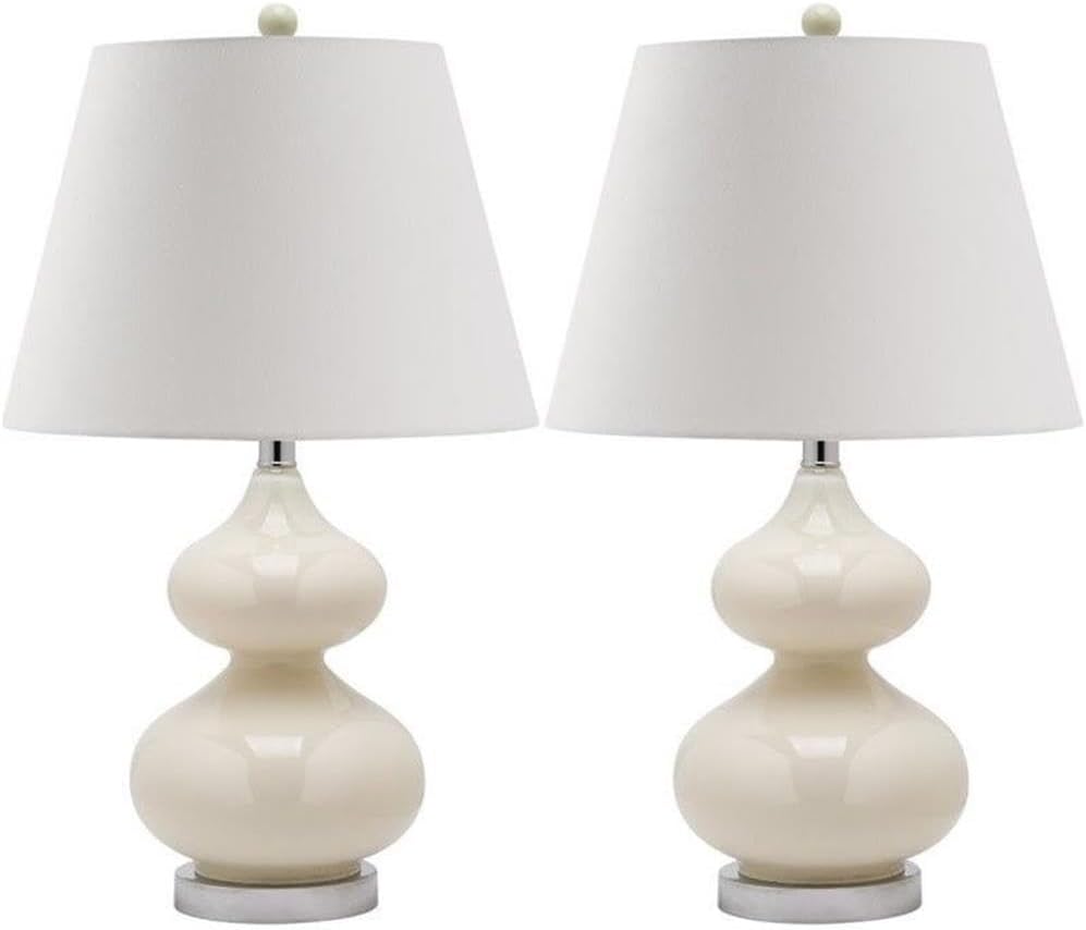 SAFAVIEH Lighting Collection Eva Modern Contemporary Pearl Double Gourd Glass 24-inch Bedroom Living Room Home Office Desk Nightstand Table Lamp Set of 2 (LED Bulbs Included)