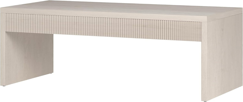 Henn&Hart 48' Fluted Rectangular Coffee Table with Ribbed Front Panel for Living Room, Family Room, or Office, Beech White