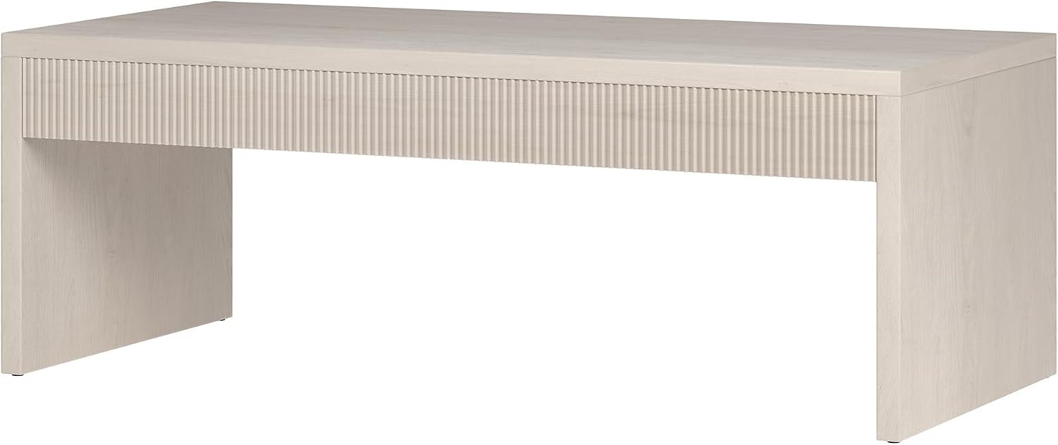 Henn&Hart 48' Fluted Rectangular Coffee Table with Ribbed Front Panel for Living Room, Family Room, or Office, Beech White