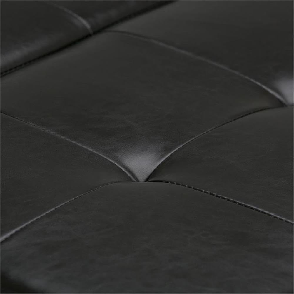 Pemberly Row Mid Century Faux Leather Storage Ottoman with Lift Top, Square Coffee Table for Living Room with Large Storage Space, Dark Brown Button Tufted Upholstered Footrest with Wood Legs