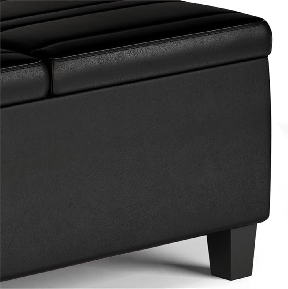SIMPLIHOME Ellis 36 inch Wide Contemporary Square Coffee Table Storage Ottoman in Distressed Black Vegan Faux Leather, Assembled, for the Living Room and Bedroom