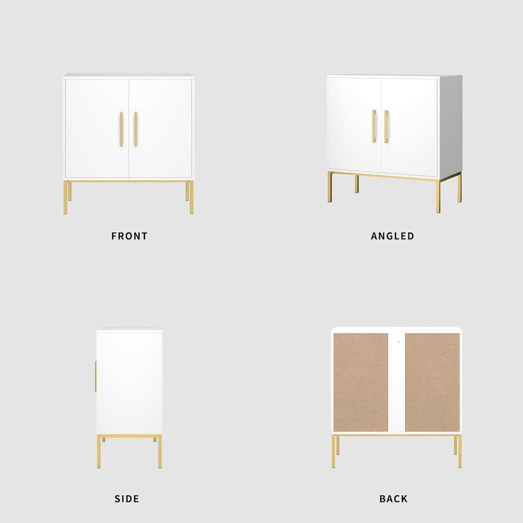LYNSOM Storage Cabinet with Doors, Set of 2, Modern Buffet Cabinet with Storage, Kitchen Sideboard Buffet, White Wood Accent Cabinet for Living Room, Bedroom, Hallway, Entryway, Office, White