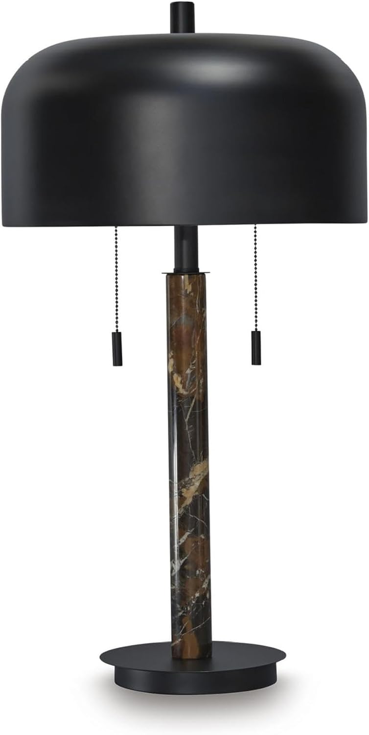 Signature Design by Ashley Alanbert Industrial Metal Table Lamp with On/Off Pull-Chain Switch, Light Brown & Black