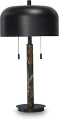 Signature Design by Ashley Alanbert Industrial Metal Table Lamp with On/Off Pull-Chain Switch, Light Brown & Black