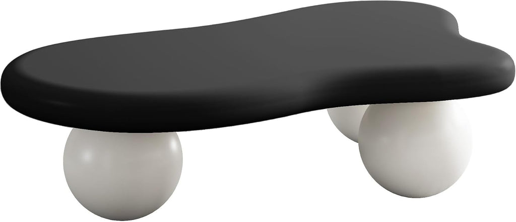 40' Cloud Coffee Table for Living Room Irregular Coffee Table Modern Low Coffee Tables Abstract Faux Stone Cute Center Table with 3 Ball Legs for Small Space Apartment (Black & White)