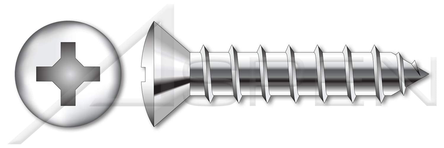 (1000 pcs) #14 X 3/4', Self-Tapping Sheet Metal Screws, Type A, Oval Phillips Drive, Stainless Steel