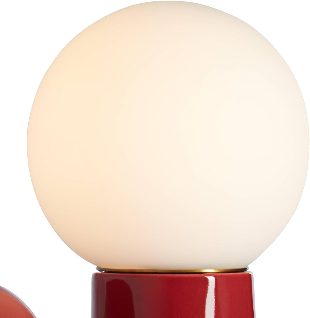 360 Lighting Fondant 11 1/2' Small Mid Century Modern Accent Table Lamps Set of 2 Velvet Red Ceramic Glass White Shade Living Room Bedroom Bedside Nightstand House Office Home Reading