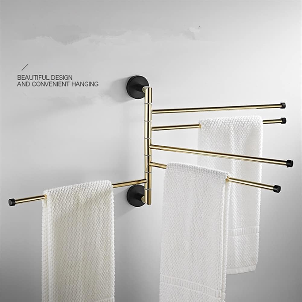 Towel Rail for Bathroom, Swivel Towel Hangers, Copper Gold Wall Mounted 5 Towel Bars, Bathroom Towel Rail Rack, Antique Bathroom Towel Holder Towel Hanger (Gold and Black-A