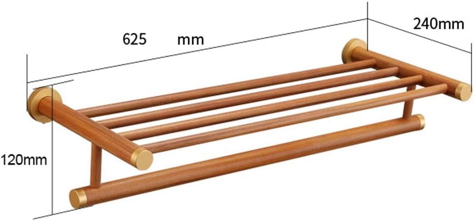Solid Wood Bathroom Shelf with Towel Bar,Wall-Mounted Towel Holder Organizer Towel Shelf Storage Rail for Bathroom Kitchen