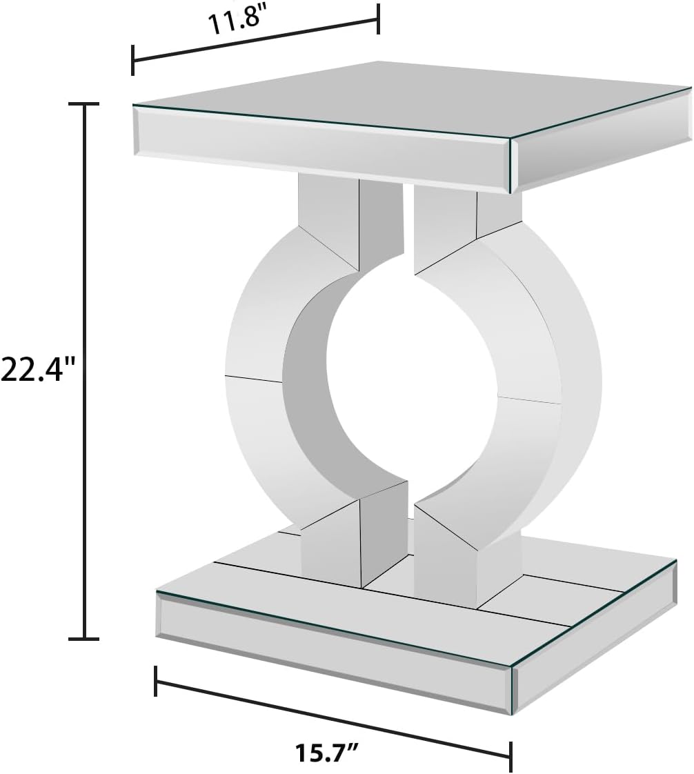 Mirrored End Table, Silver Side Accent Table, Small Mirrored Coffee Table for Living Room, Bedroom, 16'x12'x23'