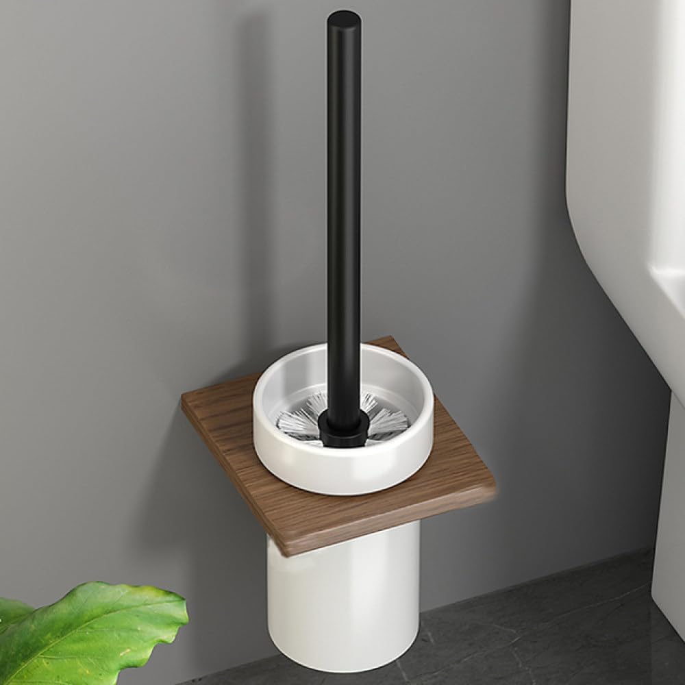 Bathroom Hardware Set Black Wood Bath Accessories Wall Mounted Towel Rack Towel Bar Toilet Brush Towel Hooks Paper Holder,G