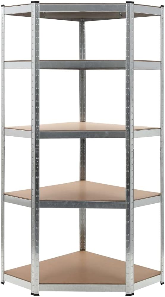 5-Layer Corner Shelf Industrial Racks Organizer for Living Room Garage Storage Racks Suitable for bedrooms, Living Rooms and Offices Silver Steel&Engineered Wood (Silver 29.5' x 29.5'