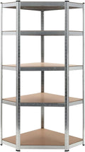 5-Layer Corner Shelf Industrial Racks Organizer for Living Room Garage Storage Racks Suitable for bedrooms, Living Rooms and Offices Silver Steel&Engineered Wood (Silver 29.5' x 29.5'