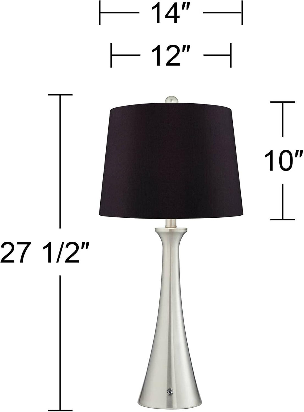 360 Lighting Karl Modern Table Lamps 27.5' Tall Set of 2 with USB and AC Power Outlet in Base Brushed Nickel Metal Black Drum Shade for Living Room Bedroom House Bedside Nightstand Home